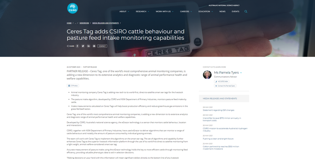 Ceres Tag adds CSIRO cattle behaviour and pasture feed intake monitoring capabilities