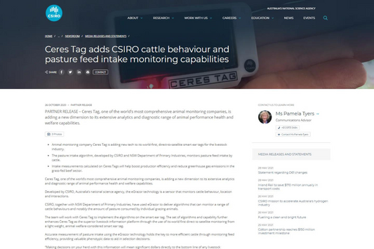 CERES TAG adds CSIRO cattle behaviour and pasture feed intake monitoring capabilities