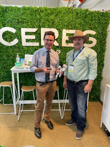 Federal Agriculture Minister David Littleproud and Ceres Tag CEO David Smith at the Ceres Tag launch at Beef 2021 in Rockhampton.