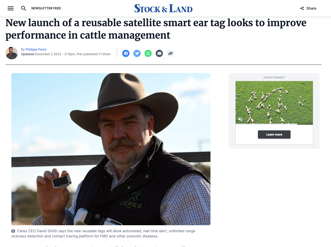 Launch of a Reusable Satellite Smart Ear Tag looks to Improve Performance in Cattle Management